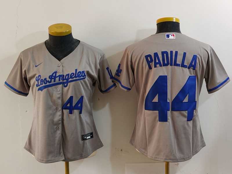 Womens Los Angeles Dodgers #44 Vicente Padilla Number Grey With los Cool Base Stitched Jerseys